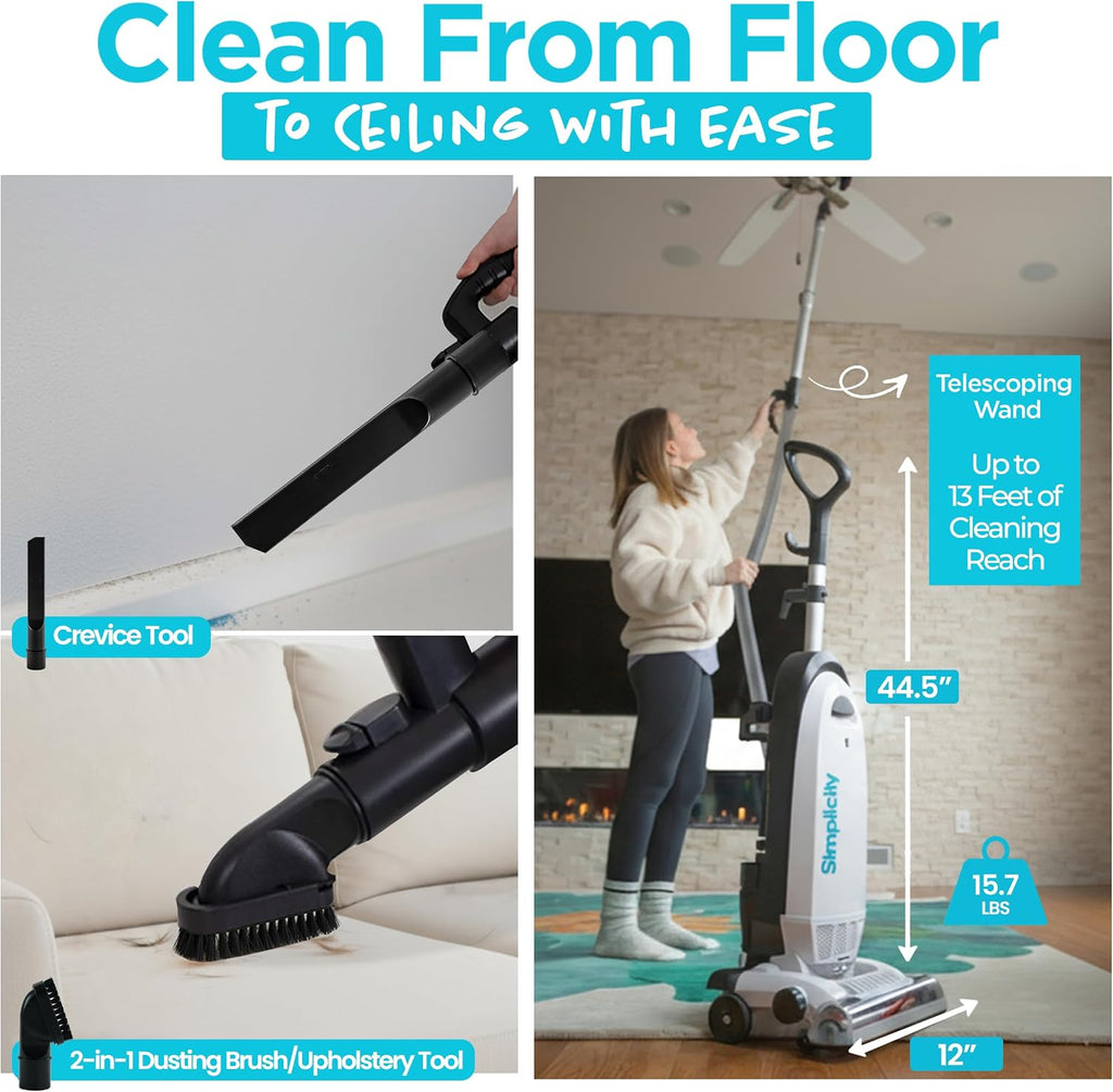 Simplicity Vacuums Allergy Bagged Vacuum Cleaners for Home, Carpet, Rugs, and Hardwood, Multi Surface Upright Vacuum Cleaner with Certified HEPA Vacuum, Pet Vacuum, S20EZM