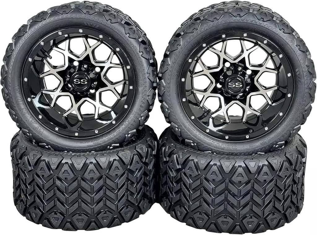 12 Inch Deep Dish Machined Golf Cart Wheels & Tires Set of 4, 20x10-12 All Terrain Tires, DOT Certified Golf Cart Wheels Compatible with EZGO, Club Car, YMH
