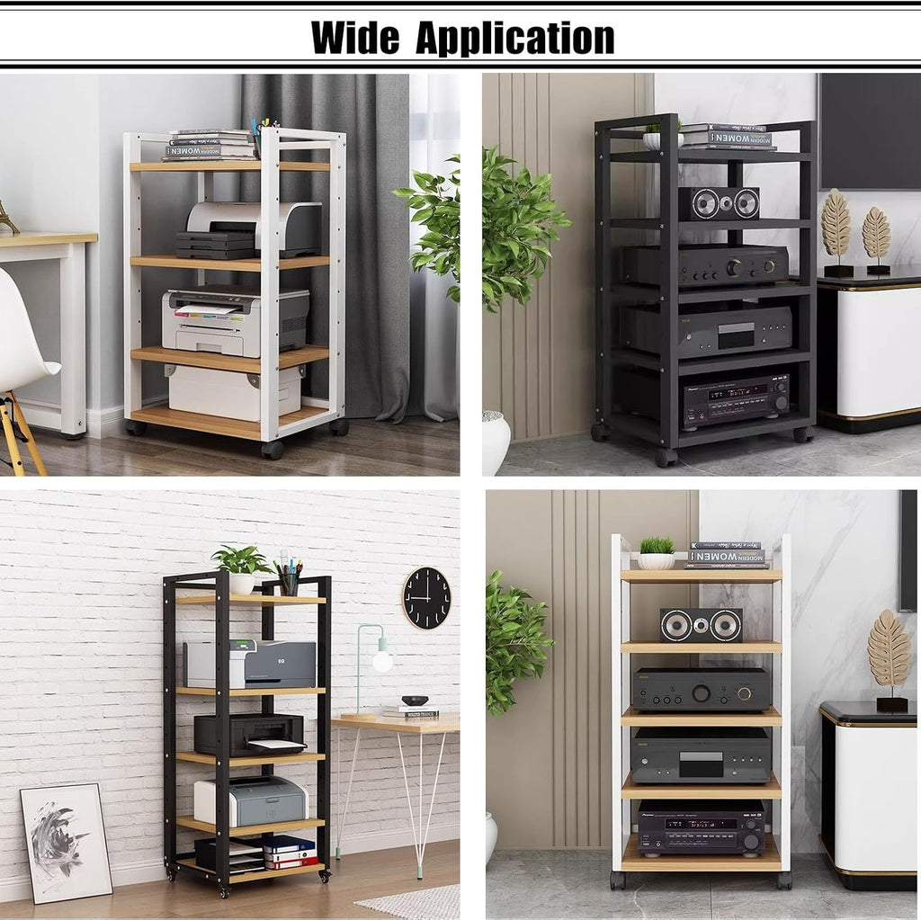 Heavy Duty HiFi Rack 2 3 4 5 Tier Av Media Stand Wood Shelf, Studio Audio Rack Tower Equipment, Gaming Console Stand Shelf/Music Living Room Stereo Video System Racks(White,4-Tier)