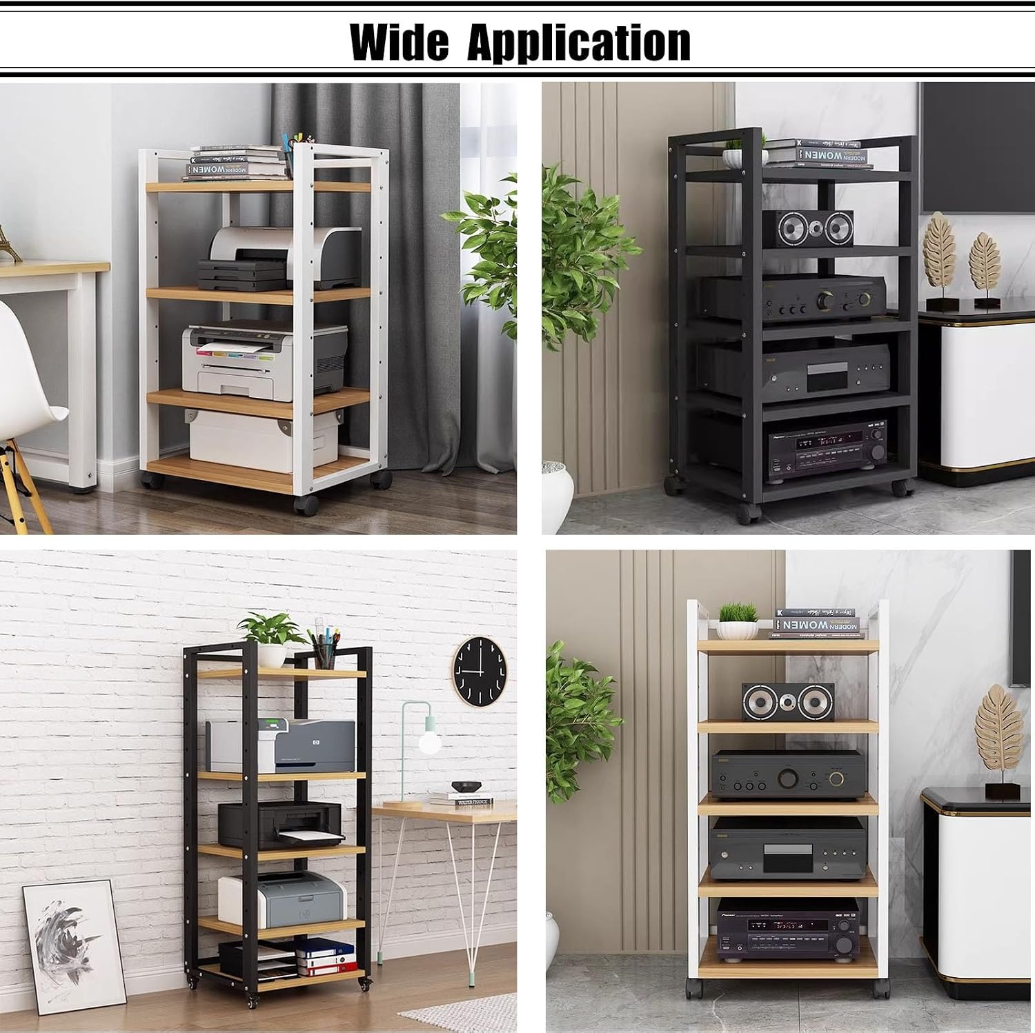 Heavy Duty HiFi Rack 2 3 4 5 Tier Av Media Stand Wood Shelf, Studio Audio Rack Tower Equipment, Gaming Console Stand Shelf/Music Living Room Stereo Video System Racks(White,4-Tier)