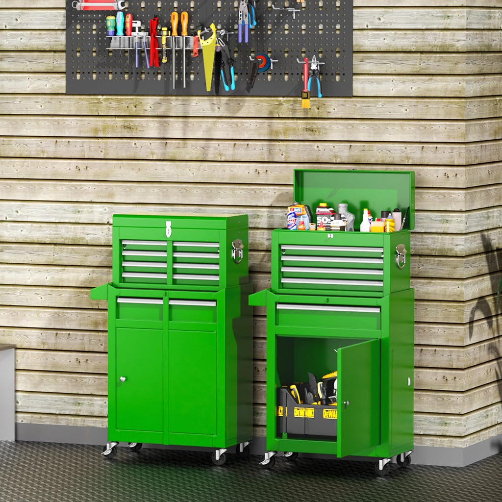 5-Drawer Rolling Tool Chest - Heavy-Duty Steel Tool Cabinet with Detachable Top Box, Locking Wheels & Security System for Garage/Workshop, 2-in-1 Design (Green)
