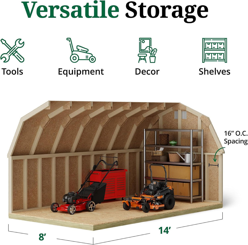 Little Cottage Co. 8x14 Classic Gambrel Barn with 4 ft. Sidewalls with Floor, Outdoor Wood Storage Shed Do-It-Yourself Precut Kit