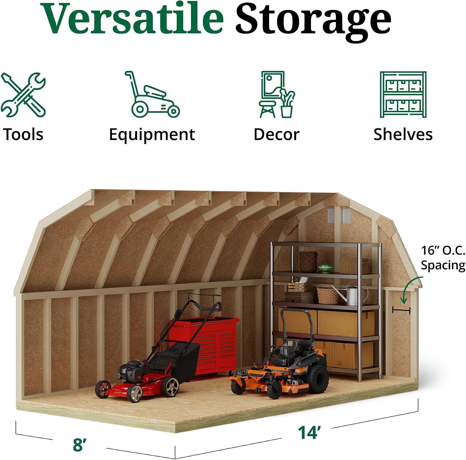 Little Cottage Co. 8x14 Classic Gambrel Barn with 4 ft. Sidewalls with Floor, Outdoor Wood Storage Shed Do-It-Yourself Precut Kit
