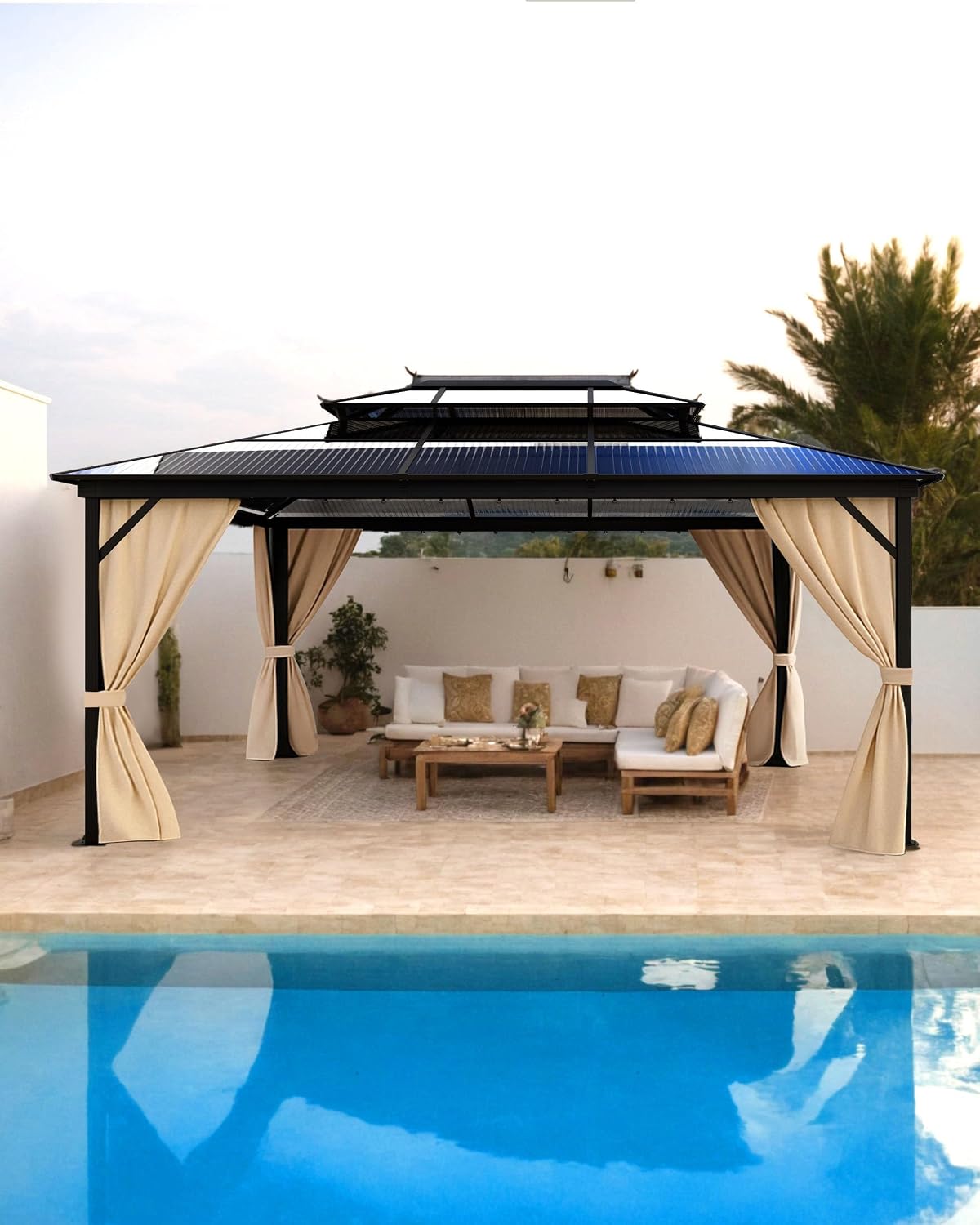 Takywep 12x16Ft Hardtop Gazebo, Heavy Duty Gazebo with Curtains and Netting, Outdoor Gazebo with Double Metal Roof, Shade Canopy with Aluminum Frame, for Deck, Backyard, Lawn, Garden