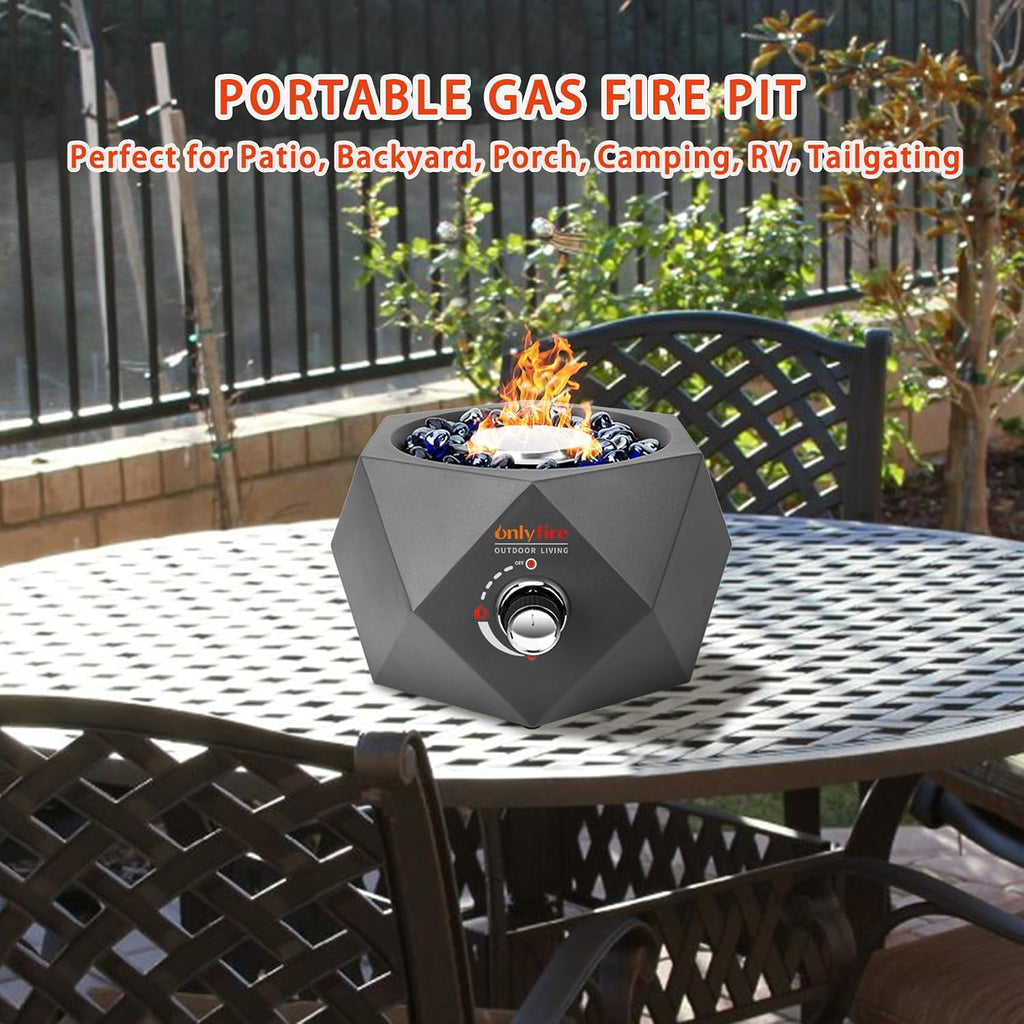 14' Modern Tabletop Fire Pit for Table with Umbrella Hole, Portable Gas Firepit for 1lb Propane Gas, Patio Backyard Porch Camping RV Tailgating, Bottom-Mounted FP003