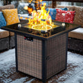 Propane Fire Pit Table, Outdoor Fire Pit Table, 28' Rattan Square Outdoor Gas FirePit with Glass Wind Guard, Tempered Glass Tabletop, Lid, CSA Listed, 50,000 BTU, Outside Patio Deck & Garden, Brown