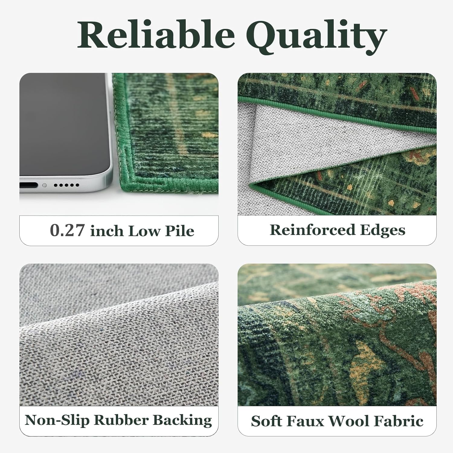 Green Large Area Rugs 10x12, Living Room Bedroom Carpet Extra Large Size Washable Non Slip, Vintage Distressed Medallio Low Pile Thin Rug for Big Dining Room