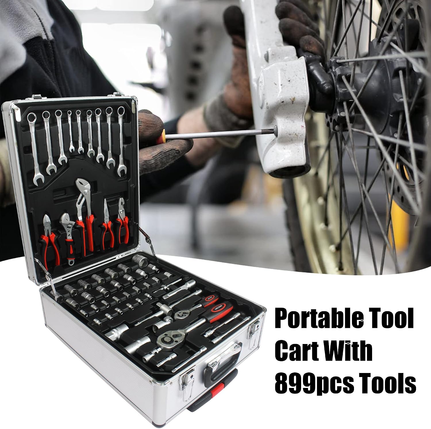 Rolling toolset case-899pcs Home Repair Tool Set Kit,Tool Trolley Case with Socket Wrench Hand Tool Set(4 Drawers), General Household Tool Kit with Rolling Toolbox, Tool Kit case on wheels