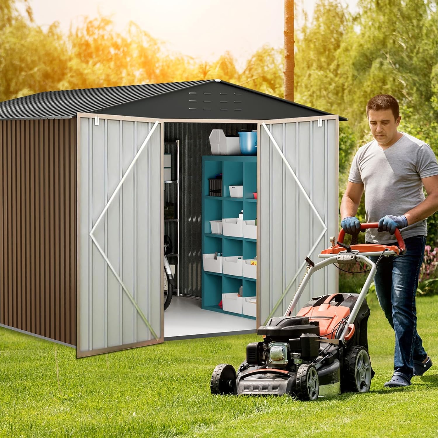 10 x 12 FT Outdoor Metal Storage Shed, Steel Yard Shed with Lockable Doors,Extra Large Utility and Tool Storage for Garden, Backyard, Patio, Outside Use