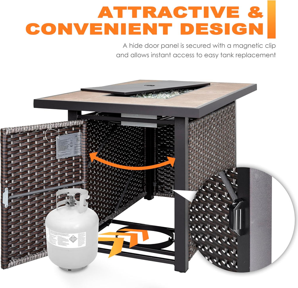 Nuu Garden 43' Propane Fire Pit Table, CSA Certified 50,000 BTU Outdoor Patio Propane Fire Pit Table with Fire Pit Wind Guard, Removable Lid, Ceramic Tabletop, Water-Proof Oxford Cover, Dark Brown