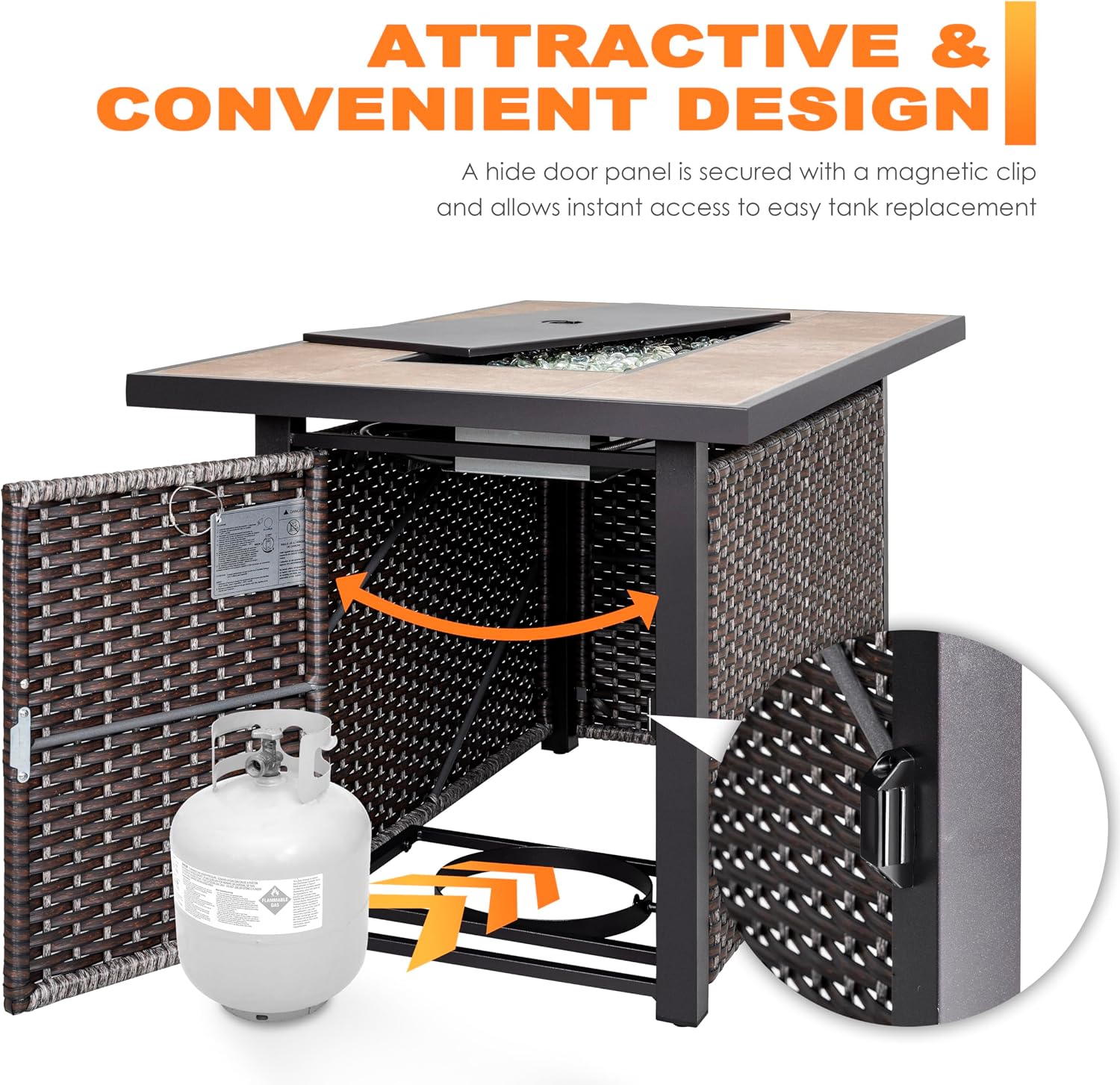 Nuu Garden 43' Propane Fire Pit Table, CSA Certified 50,000 BTU Outdoor Patio Propane Fire Pit Table with Fire Pit Wind Guard, Removable Lid, Ceramic Tabletop, Water-Proof Oxford Cover, Dark Brown