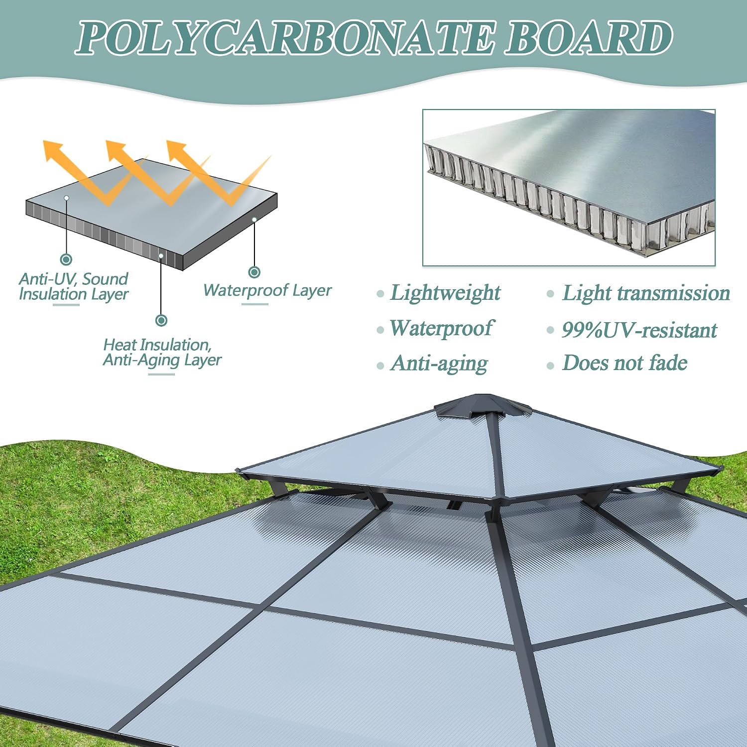 10'x10' Hardtop Gazebo, Outdoor Polycarbonate Double Roof Gazebos with Netting and Curtains, Heavy Duty Metal Pavilion for Patio, Backyard, Deck and Lawn