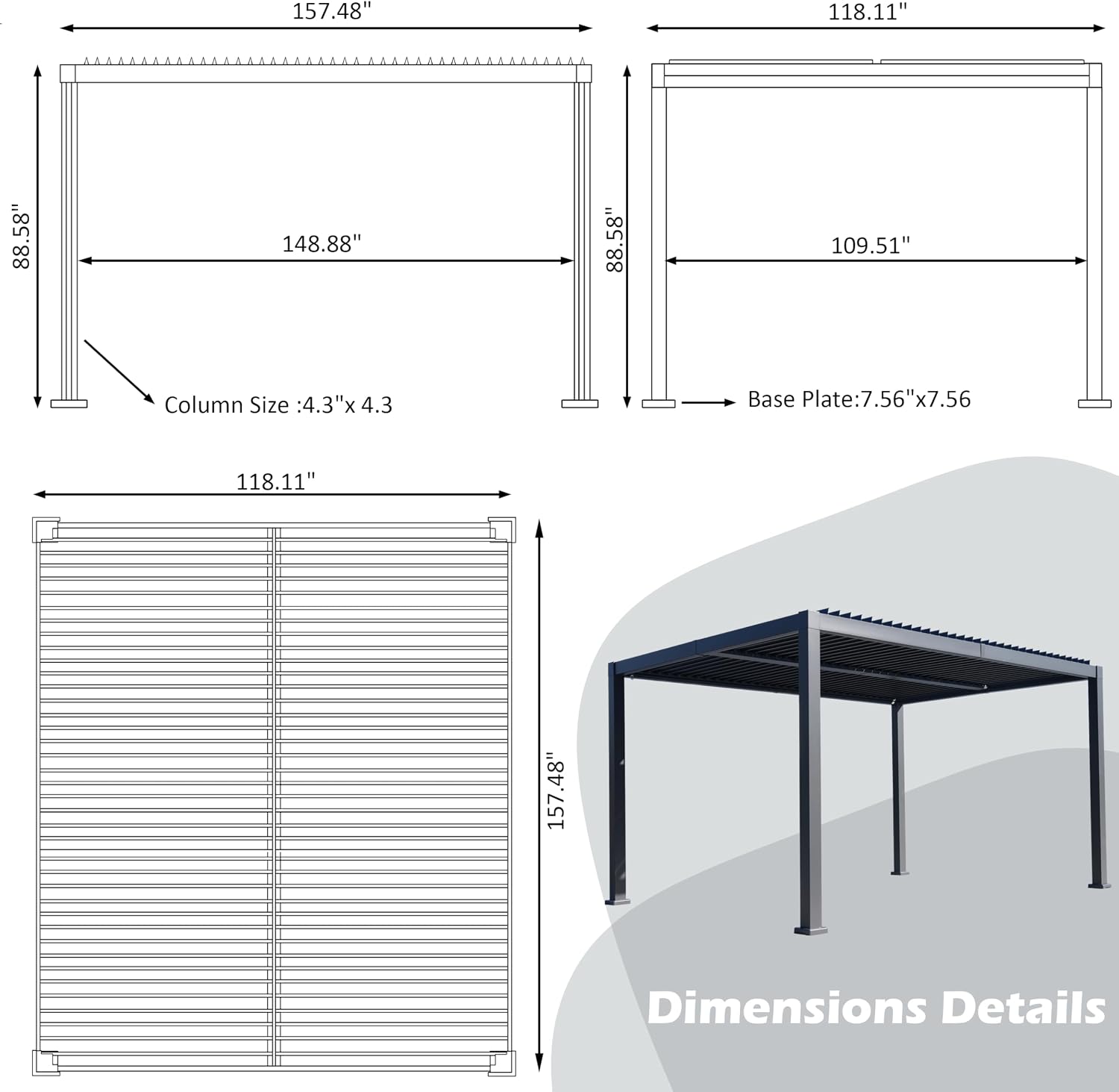 10'x 13' Patio Louvered Pergola Canopy Modern Aluminum Pergola with Adjustable Roof Rainproof Gazebo for Outdoor BBQ Deck Yard Lawn and Garden Deep Grey Hardtop Gazebo (10x13FT)