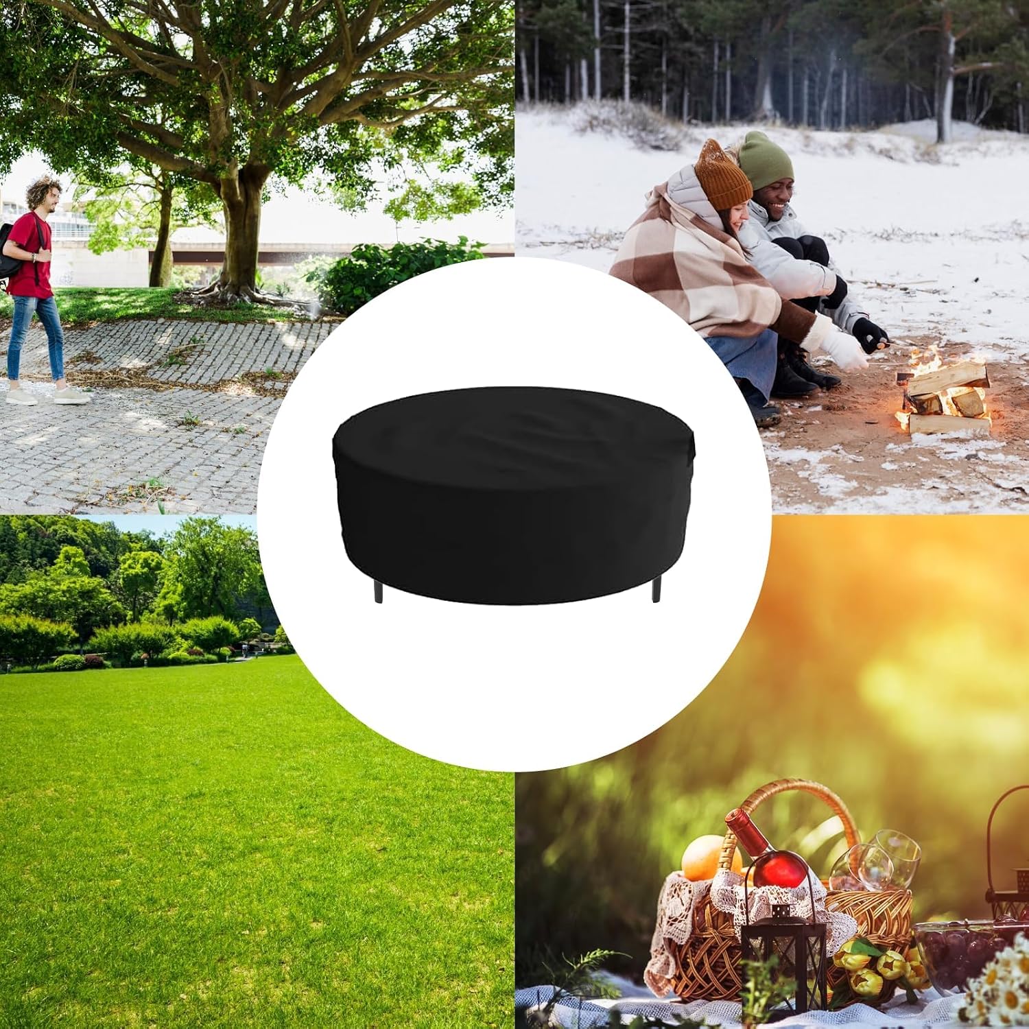 Fire Pit Surround Tabletop for Solo Stove Yukon & Bonfire, Outdoor Smokeless Fire Pit Table for Wood Burning Fire Pits, Powder-Coated Steel Stove Table Surround for Solo Stove