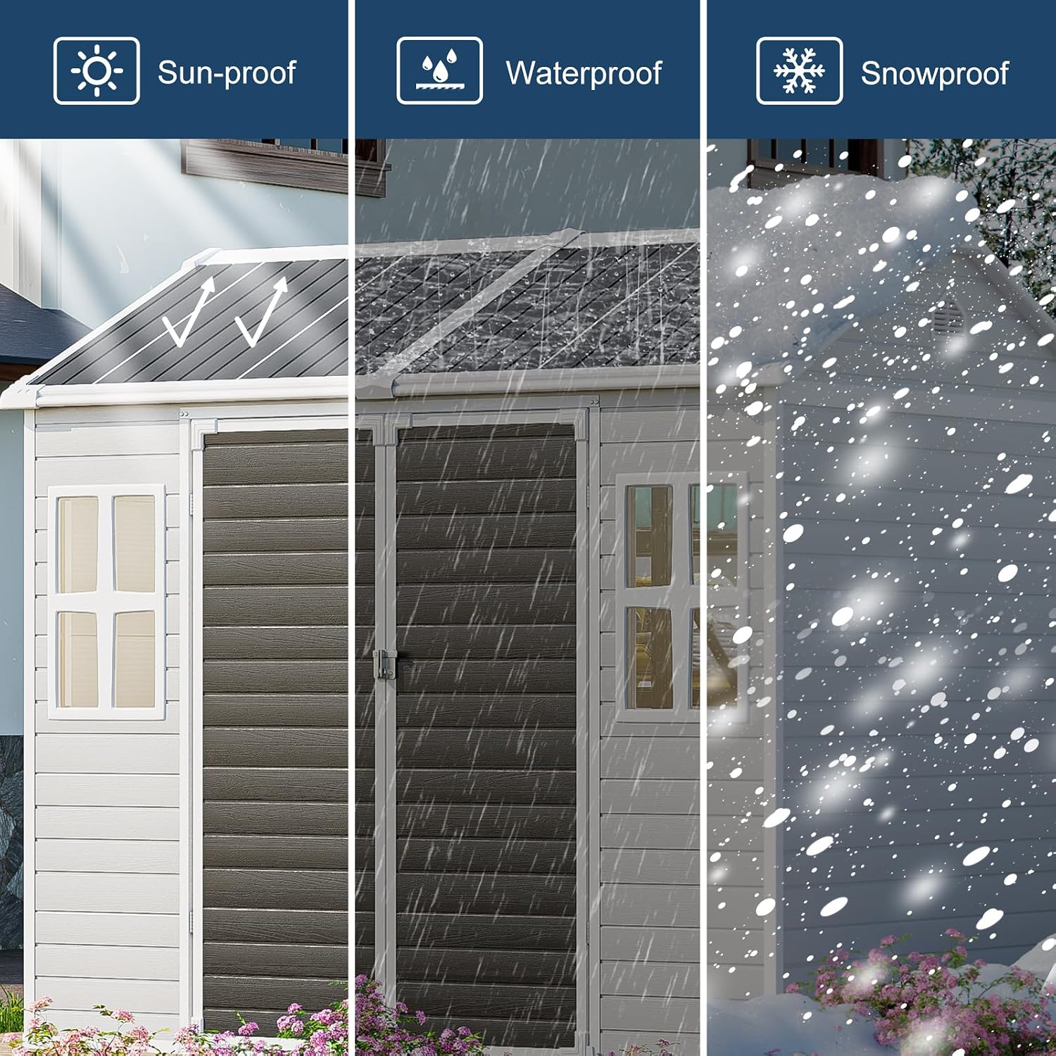 8x6 FT Resin Storage Sheds with Floor Windows, Waterproof Plastic Outdoor Shed Kit, Outside Tools Sheds for Backyard Garden Patio Lawn