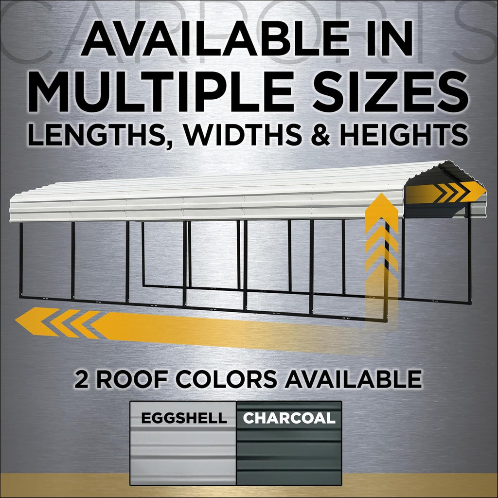 Arrow Carports Galvanized Steel Carport, with 1-Sided Enclosure, Compact Car Metal Carport Kit, 20' x 20' x 9', Charcoal