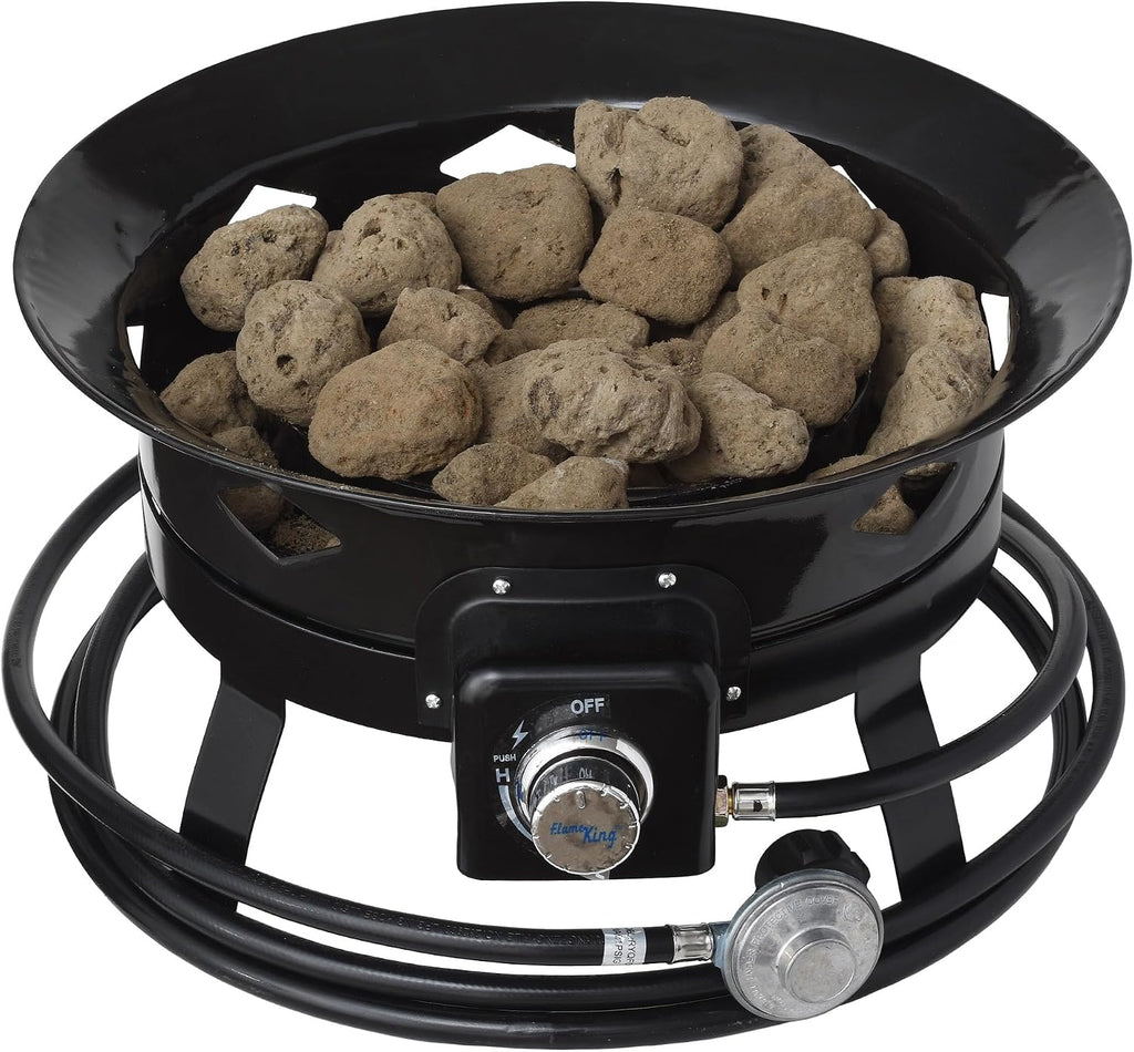 Flame King Smokeless Propane Fire Pit, 19-inch Portable Firebowl, 58K BTU with Self Igniter, Cover, & Carry Straps for RV, Camping, & Outdoor Living