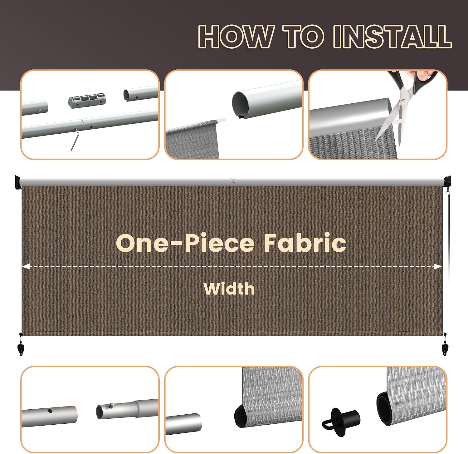 VICLLAX Cordless Outdoor Roller Shade for Patio 9 ftx8 ft, Outdoor Blind Patio Shade Roller Up for Porch Gazebo with Spliced Design, Mocha