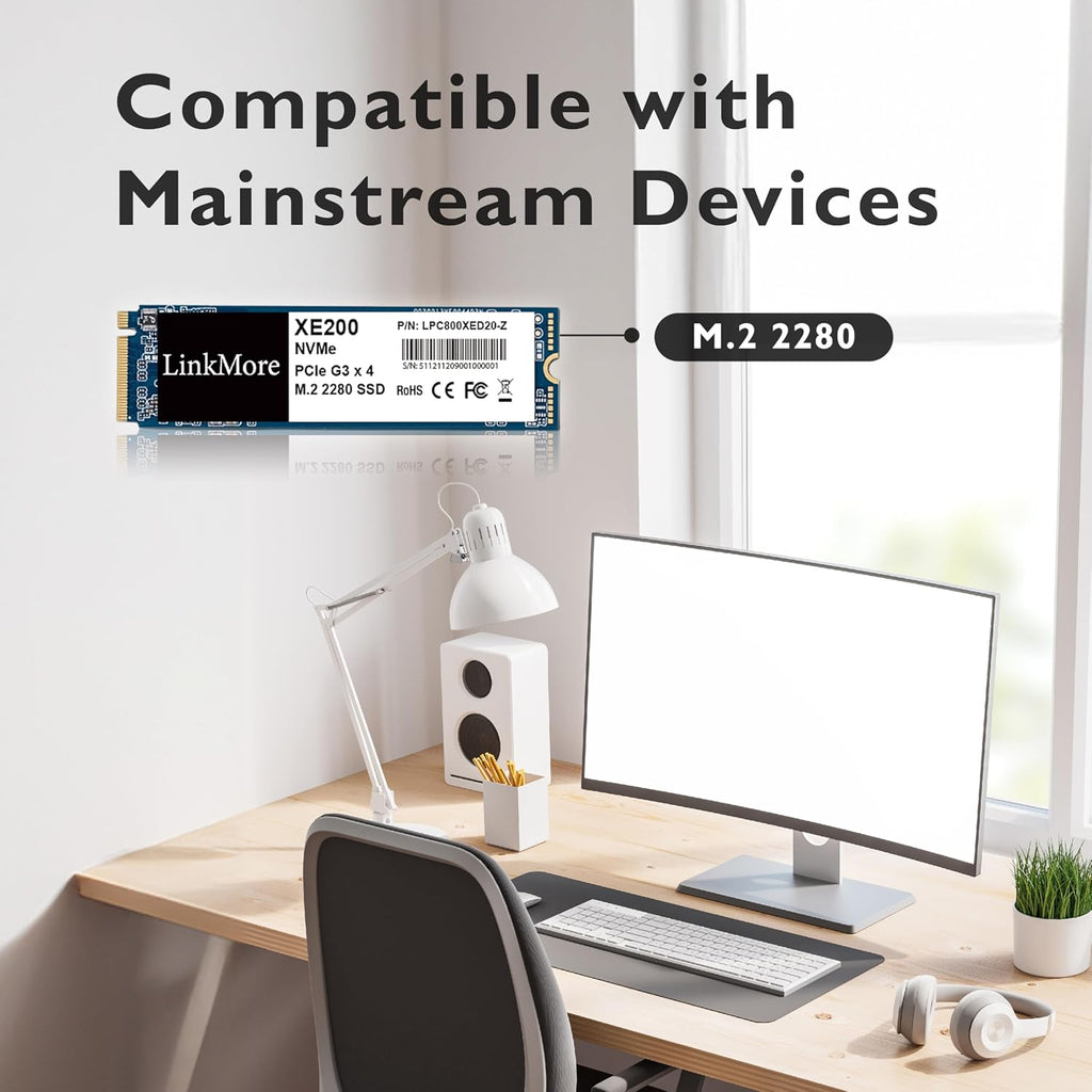 LinkMore XE200 1TB PCIe Gen3 NVMe M.2 2280 Internal Solid State Drive, Gen3.0X4 Read Speed Up to 2500MB/s for Latop and PC
