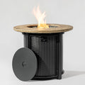 30'' Concrete Round Gas Fire Pit, 50,000 BTU Steel Outdoor Fire Tables, Fire Table with Lid, Add Warmth & Ambience to Gatherings and Parties On Patio Deck Garden Backyard.