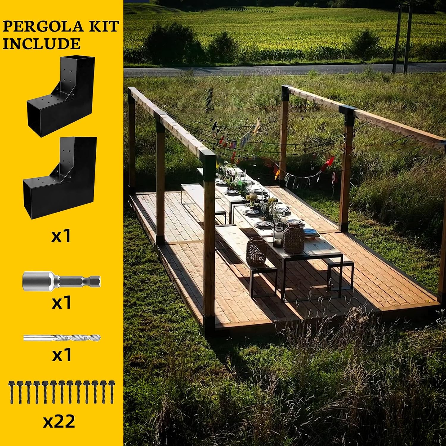 Pegola Bracket Kits,2-Way L-Shaped Woodwork Brackets for 4' x 4' (Actual:3.5'x3.5') Lumber,DIY Gazebo Brackets for Patio Pergolas, Gazebos, Log Cabin W/Hardware - 4Pack…