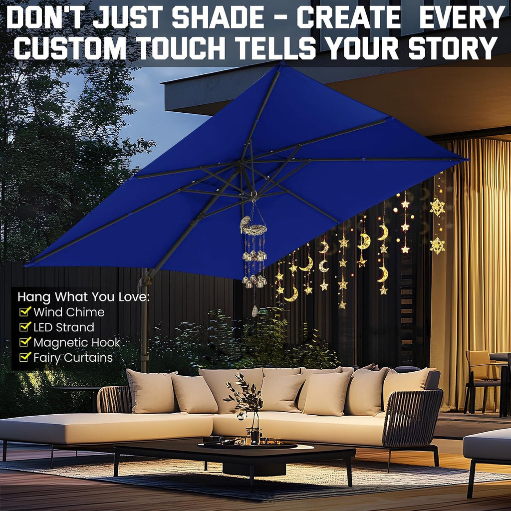Hoteel 10ft Patio Umbrella Heavy Duty Aluminum Windproof & Shade Provision Outdoor Cantilever Double Top Offset Large Umbrella with 360°Rotation for Patio Pool Deck Gazebo, Dark Blue