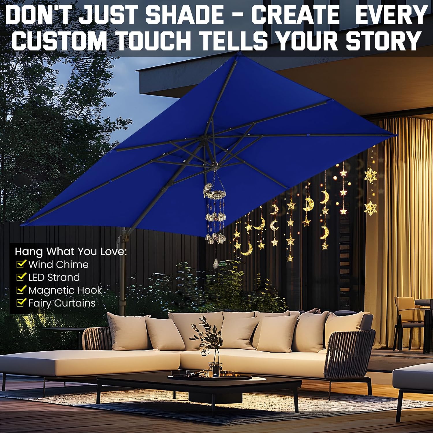 Hoteel 10ft Patio Umbrella Heavy Duty Aluminum Windproof & Shade Provision Outdoor Cantilever Double Top Offset Large Umbrella with 360°Rotation for Patio Pool Deck Gazebo, Dark Blue