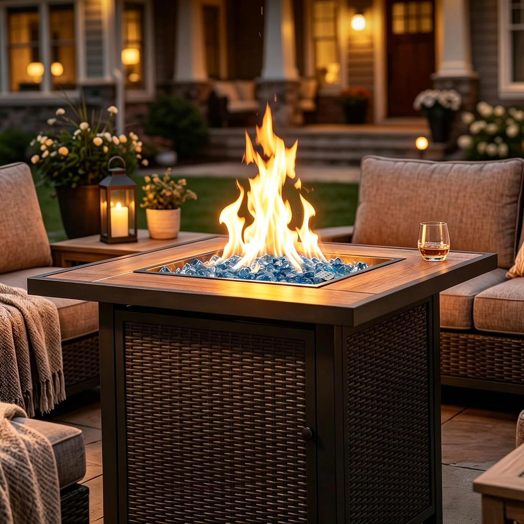 BALI OUTDOORS 50000 BTU Propane Fire Pit for Outdoor, 30 in Fire Pit Table Outdoor, Square Firepits for Outside Backyard, Patio