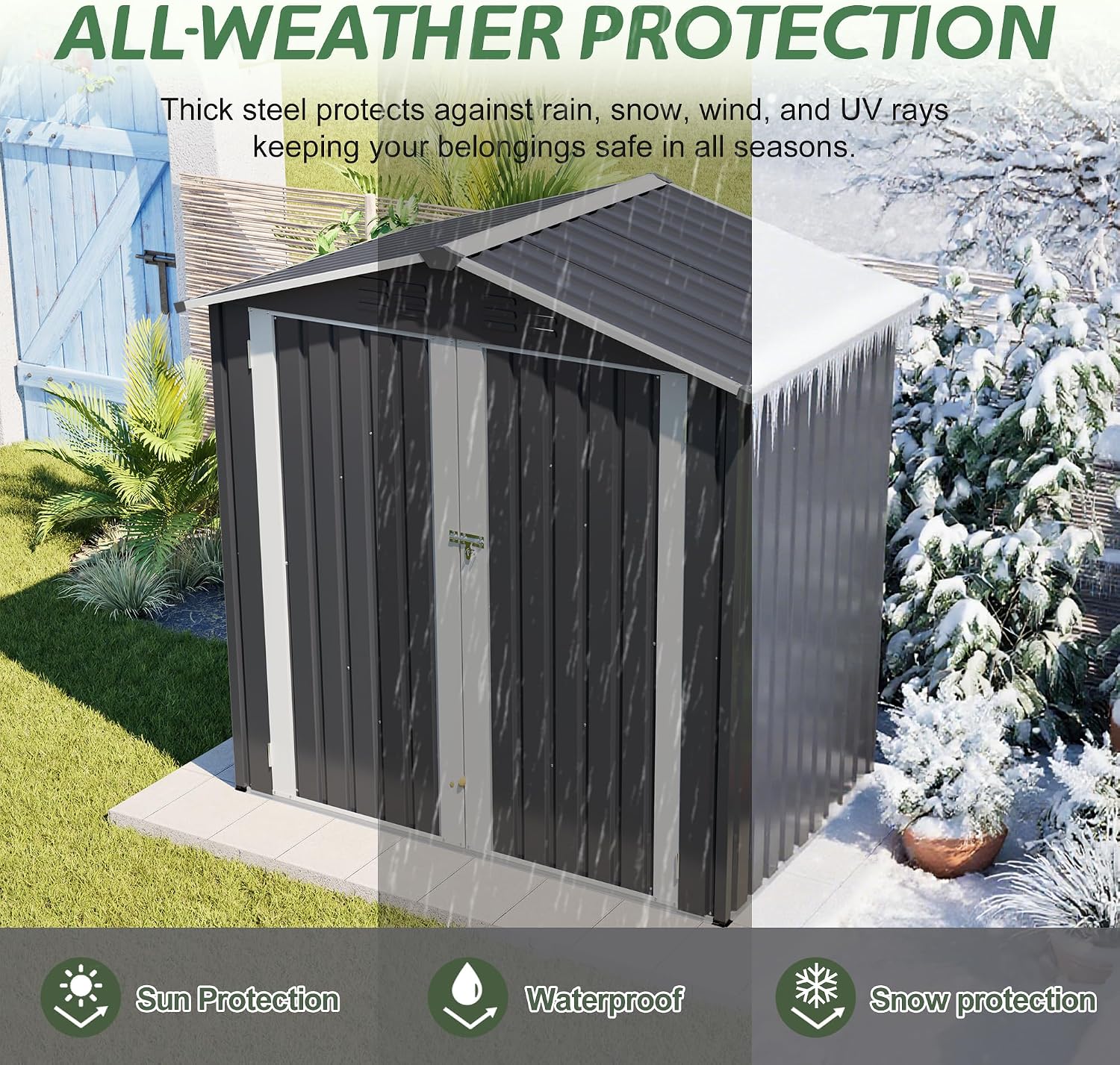 6x4 FT Shed Outdoor Storage Metal Large Garden Tool Sheds with Lockable Doors Slooping Roof Floor Frame Waterproof Steel Utility Equipment Shed for Backyard Patio Lawn Poolside, Grey
