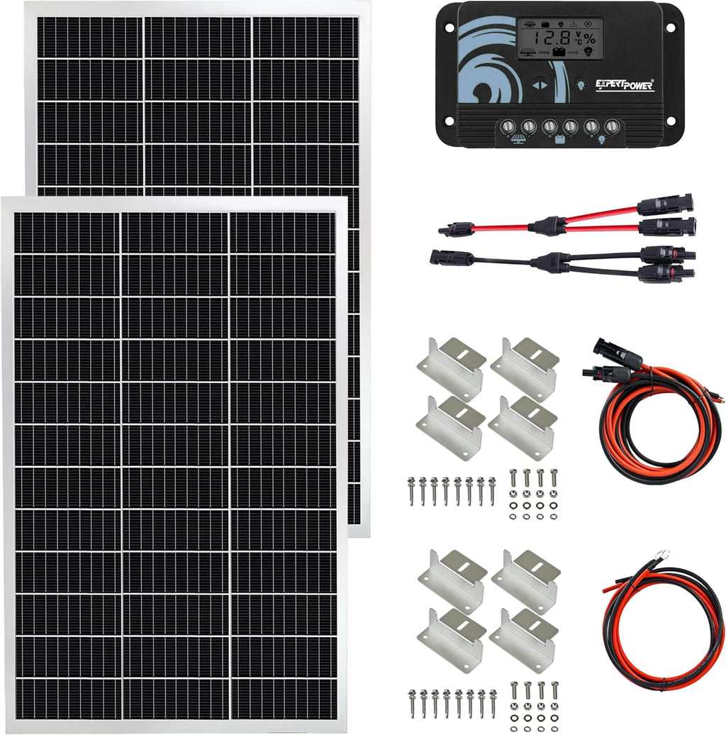 ExpertPower Solar Panel Kit | 200-watt 12-Volt Mono Solar Panel + 20A 12V/24V Solar Charge Controller, for RV, Marine, Cabin, Off-Grid DIY, Solar Projects and More