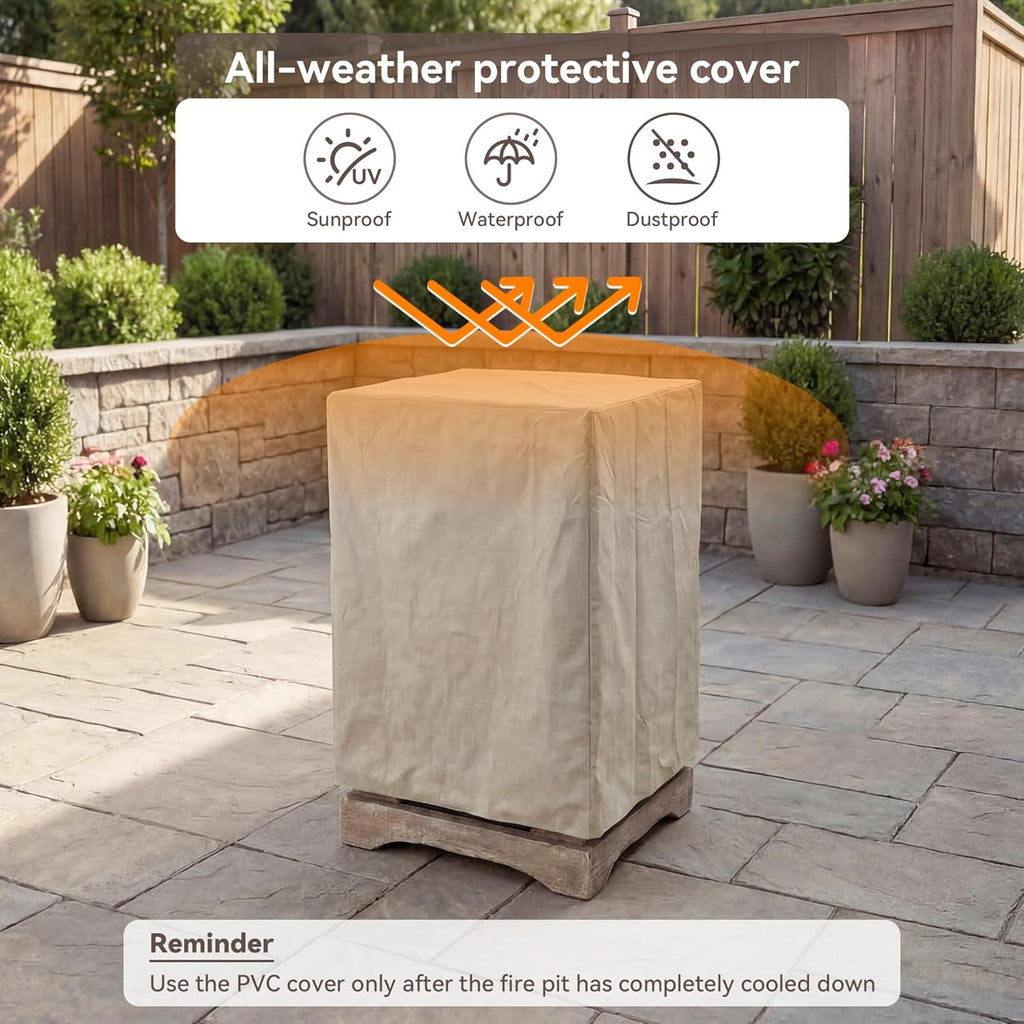 COSIEST Outdoor Propane Fire Pit Table w Faux Brown Compact Ledge Stone 20' Square Base and Faux Rose-Marble Round Bowl, Certified, 40,000 BTU, Free Lava Rocks, Fits 20lb Tank Inside, Raincover