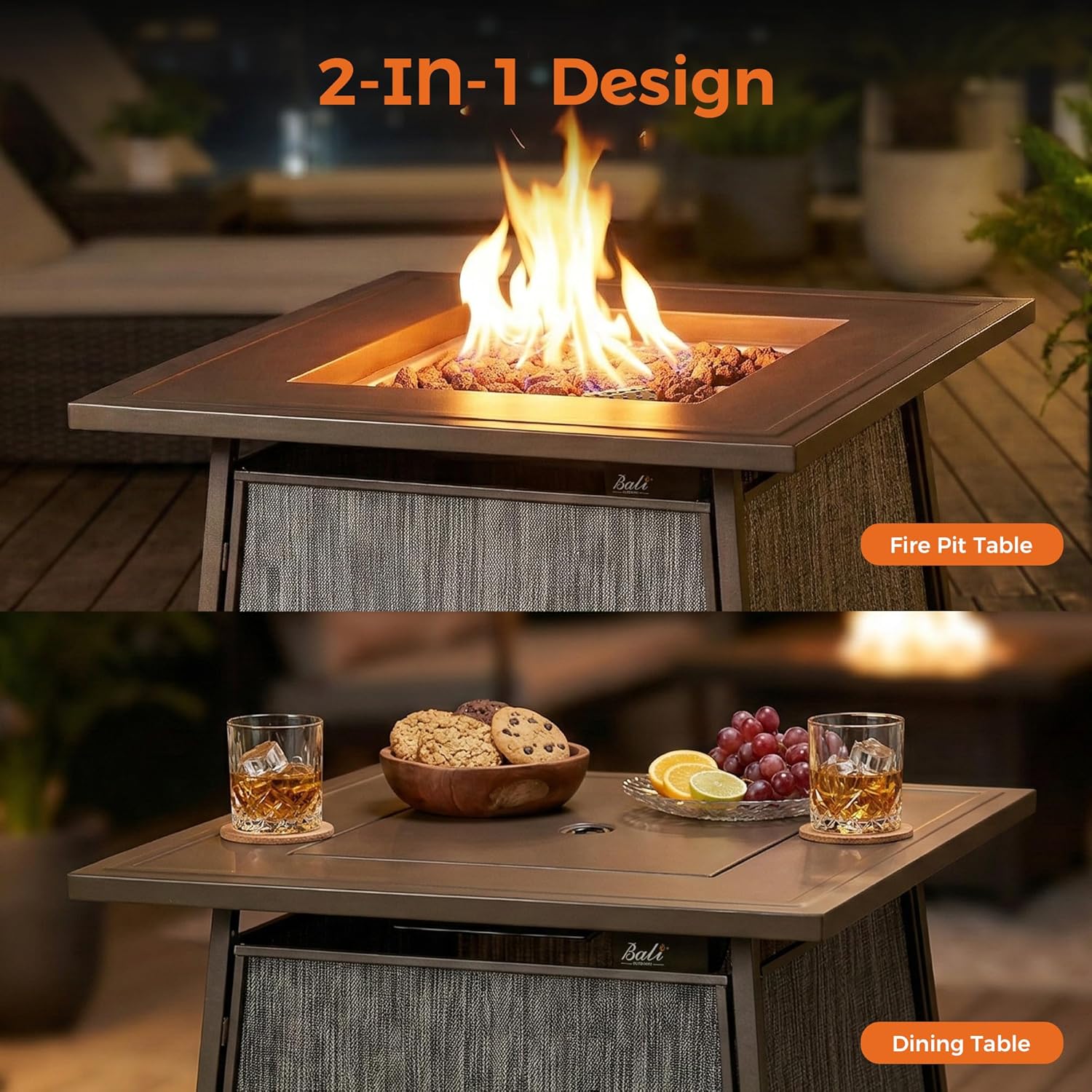 BALI OUTDOORS 50,000 BTU Propane Fire Pit Outdoor, 28 inch Propane Fire Pit Table Square, Gas Firepits for Outside Patio, Garden, Backyard