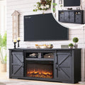 JXQTLINGMU Farmhouse Fireplace TV Stand for 80 Inch TV, 32' Tall Entertainment Center w/Drawer & Sliding Barn Door, 70 Inch Highboy Media Console for Living Room, Black