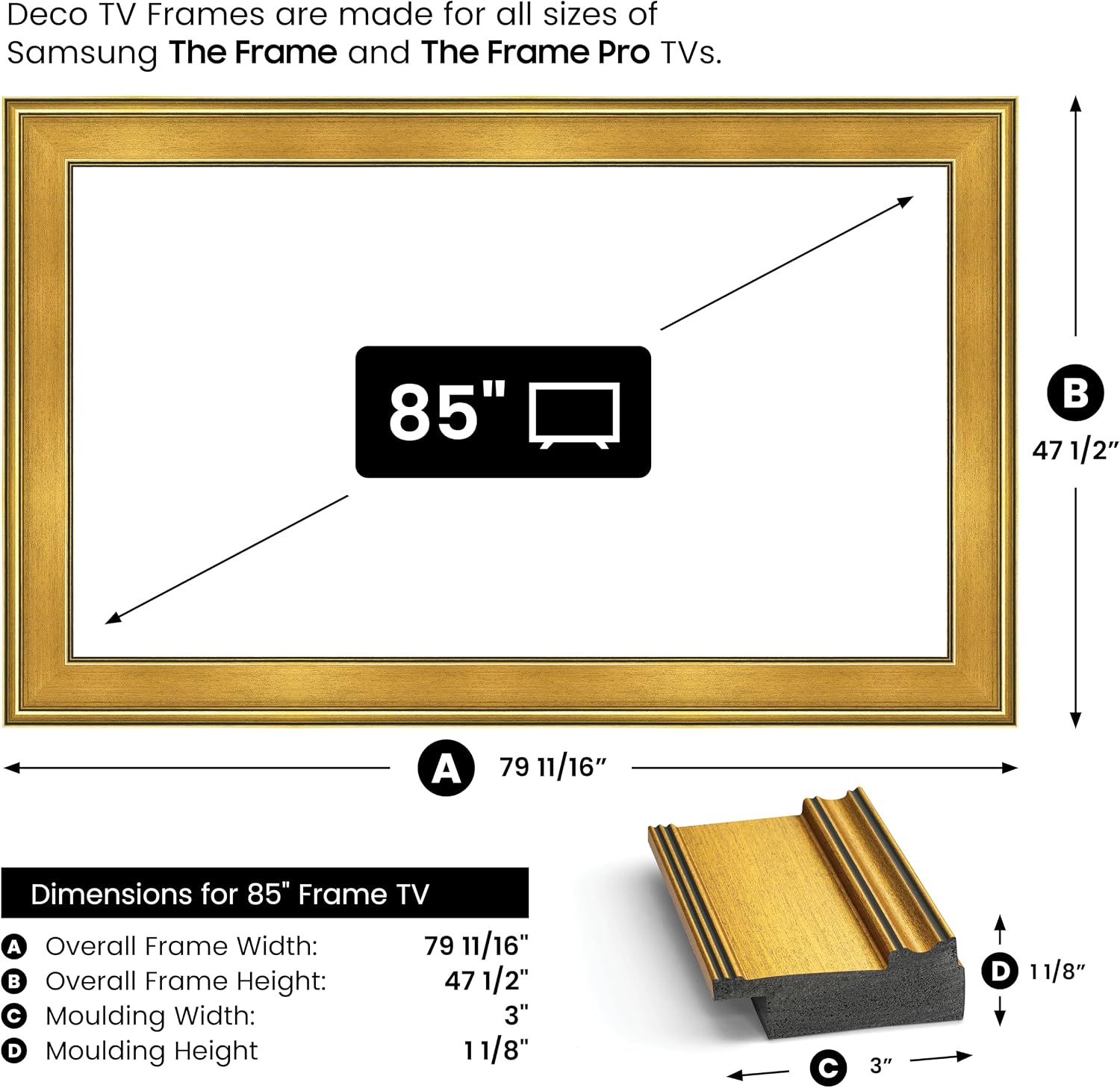 Antique Gold 85' Premiere Deco TV Frame - Compatible ONLY with Samsung The Frame TV and Pro TVs (Fits 2021-2026, LS03A, LS03B,LS03C,LS03D,LS03FA,LS03FW)