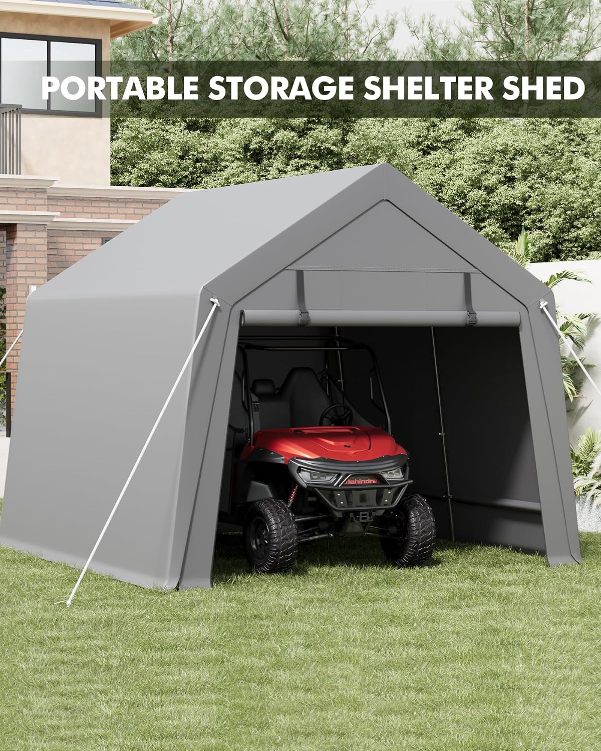 10 x 10 ft Carport Storage Shed, Shelter Logic with 2 Roll-up Zipper Door, Heavy Duty Waterproof Tarp, Storage Tent for ATV, Motorcycle, Bike, Garden Tools, Firewood