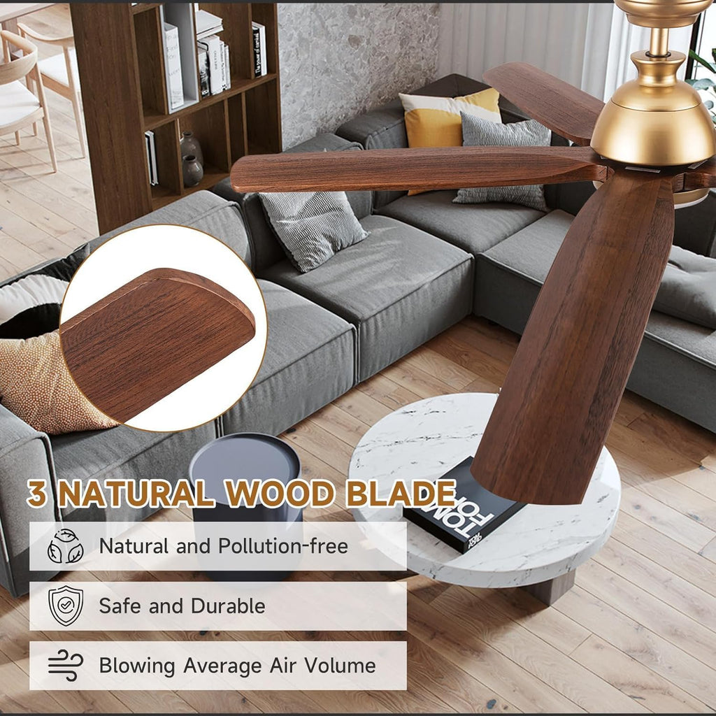 60 Inch Outdoor Ceiling Fan with Light and Remote, Gold Ceiling Fans with Lights, Solid Wood Blade, Quiet Reversible DC Motor, Damp-Rated Large Outdoor Ceiling Fans for Patios Porch Gazebo Farmhouse
