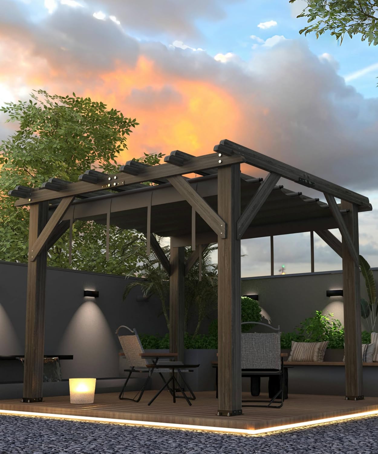 GAOMON 10 X 10 FT Wood Pergola Solid Structure Retractable Shade Canopy Outdoor Wooden Pergola for Patio Backyard Deck Garden