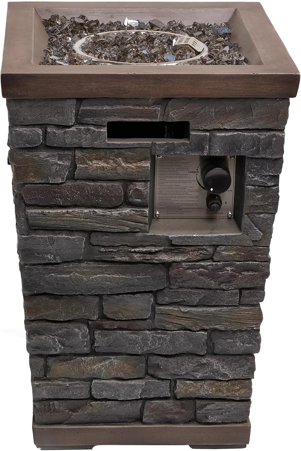 Alpine Corporation GXT966 Stone Look Column Gas Fire Pit with 32K BTU and Adjustable Flame, Cozy Patio Decor, 29' H, Multicolor