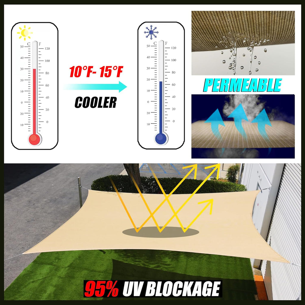 Royal Shade 12' x 16' Blue Rectangle Square Sun Shade Sail Order to Make RTAPS14 Canopy, UPF50+ 95% UV Blockage, 200GSM Commercial Standard Heavy Duty, 3 Years Warranty (We Make Custom Size)