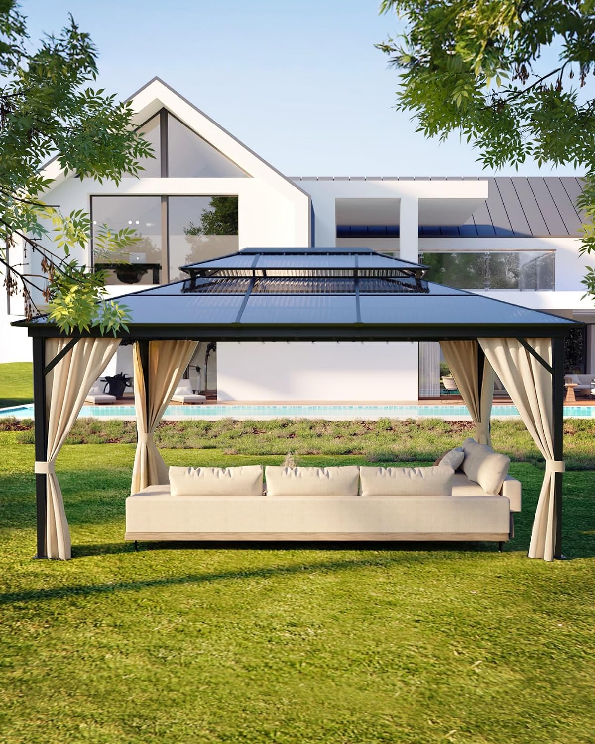 Takywep 12x16Ft Hardtop Gazebo, Heavy Duty Gazebo with Curtains and Netting, Outdoor Gazebo with Double Metal Roof, Shade Canopy with Aluminum Frame, for Deck, Backyard, Lawn, Garden