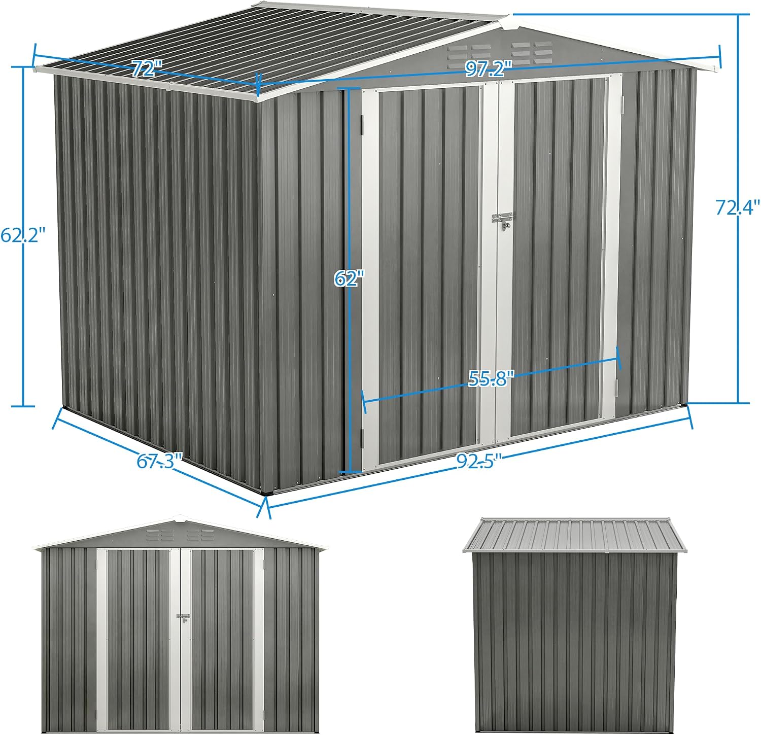 8x6 FT Outdoor Waterproof Garden Tool Storage Sheds with Metal Foundation with Floor Frame, Tool Shed with Lockable Hinged Doors & Air Vents, Storage House Waterproof for Backyard, Lawn, Gray