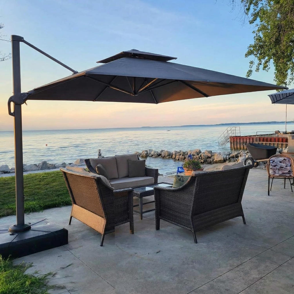 Hoteel 10ft Patio Umbrella Heavy Duty Aluminum Windproof & Shade Provision Outdoor Cantilever Double Top Offset Large Umbrella Height Adjustable with 360°Rotation for Patio Pool Deck Gazebo, Gray