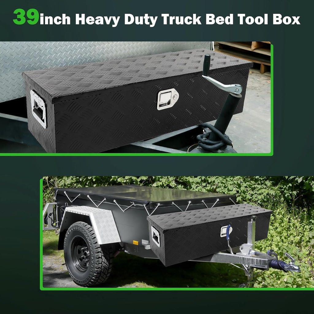 SCITOO 39 Inch Truck Bed Tool Box,Aluminum Heavy Duty Diamond Plate Crossover Storage for Most Full Size Pickups,Lockable Weatherproof Chest,Fits 39' Truck Beds,Easy Access to Load and Unload