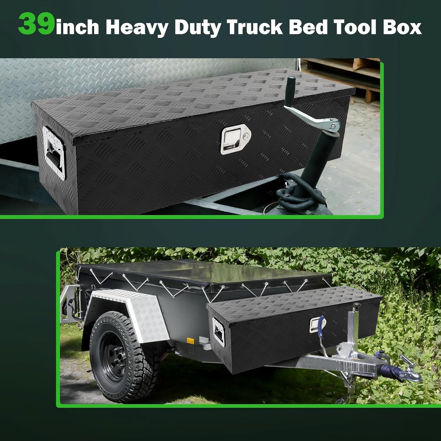 SCITOO 39 Inch Truck Bed Tool Box,Aluminum Heavy Duty Diamond Plate Crossover Storage for Most Full Size Pickups,Lockable Weatherproof Chest,Fits 39' Truck Beds,Easy Access to Load and Unload