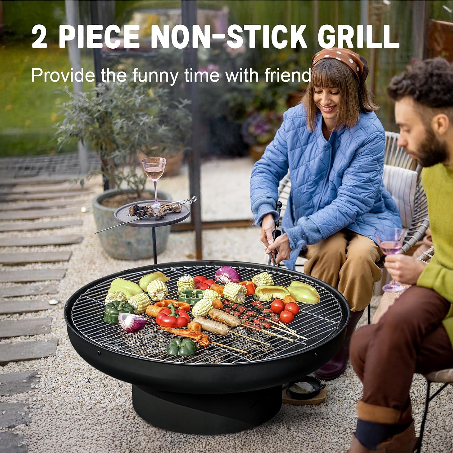 Panovue 32in Fire Pit Table with Lid,Heavy Duty and Deep Fire Bowl,Outdoor Wood Burning BBQ Grill Firepit Bowl with Cover Lid, Fire Pit for Outside Table for Backyard Bonfire Patio Picnic