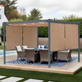 Aoodor 10 x 12 ft Outdoor Pergola with Retractable Shade Canopy, Matte Aluminum Frame, 4 Roller Shade Curtains, Grape Trellis for Patio, Backyard, Garden, and Deck, Brown