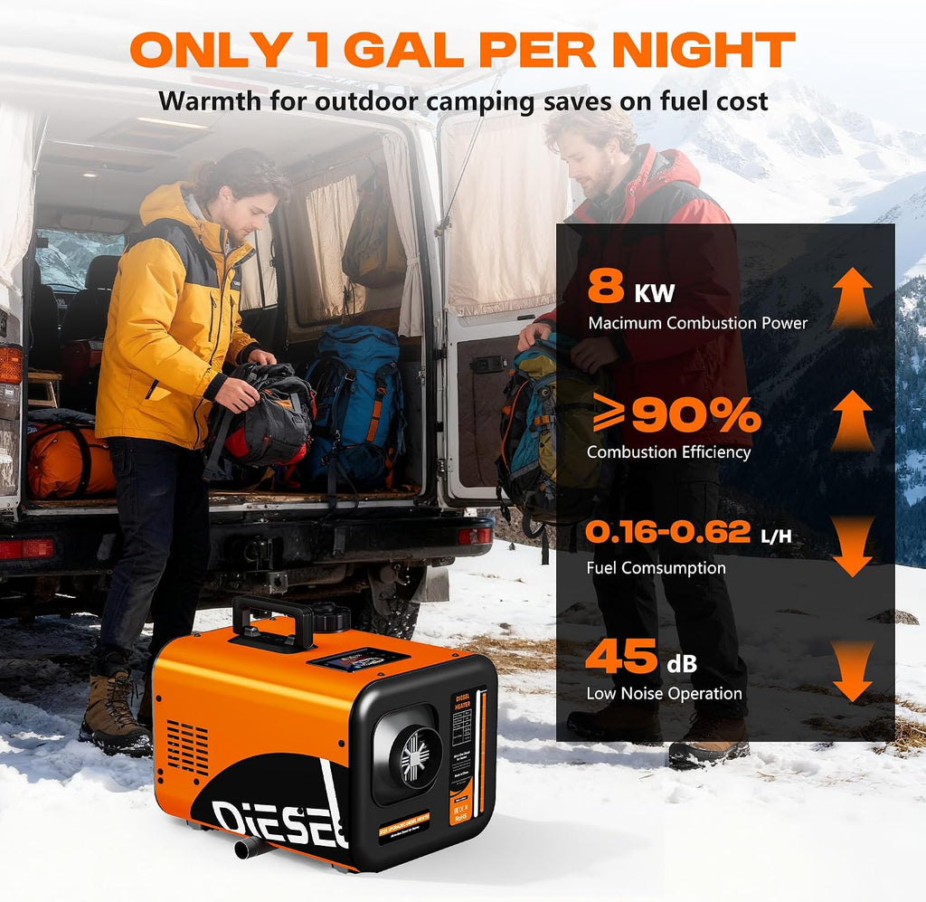7L Large Diesel Heater, 8KW 240V/110V/12V/24V All in One Diesel Air Heater with LCD Switch, Remote Control, Suitable for Truck, RV, Home, Car, Campers, Boat, Orange