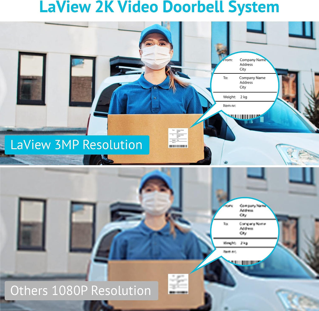 LaView Doorbell Camera Wireless, 2K 3MP HD WiFi Video Doorbell with Chime, Battery Powered Weatherproof Door Security Camera, Human Detection Night Vision, Two-Way Audio, USA Cloud Server