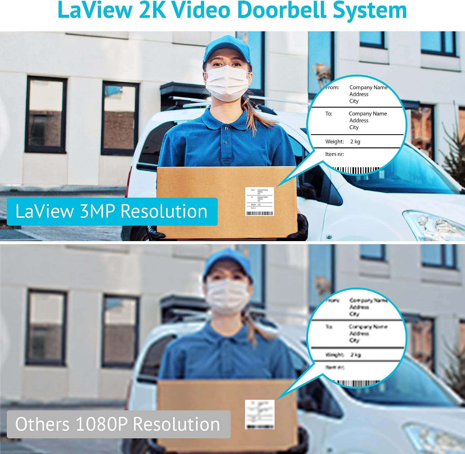 LaView Doorbell Camera Wireless, 2K 3MP HD WiFi Video Doorbell with Chime, Battery Powered Weatherproof Door Security Camera, Human Detection Night Vision, Two-Way Audio, USA Cloud Server