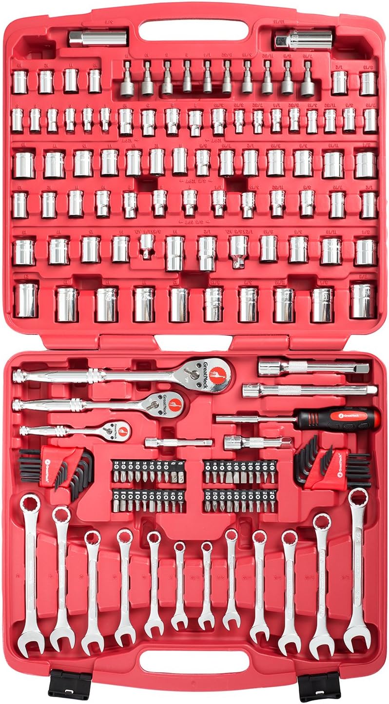 Great Neck GN175 175 Piece Mechanic's Tool Set, Mechanic Tool Kit, SAE And Metric Tool Set, Mechanical Tool Set, Auto Tool Set, Tool Box Set